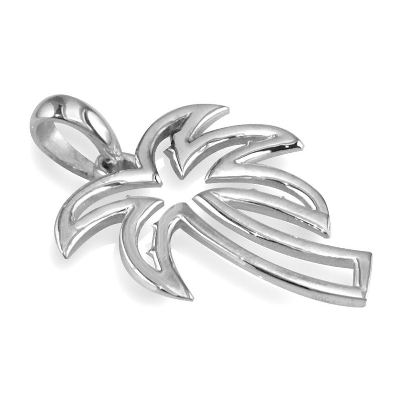 Small Open Contemporary Palm Tree Charm in 14k White Gold