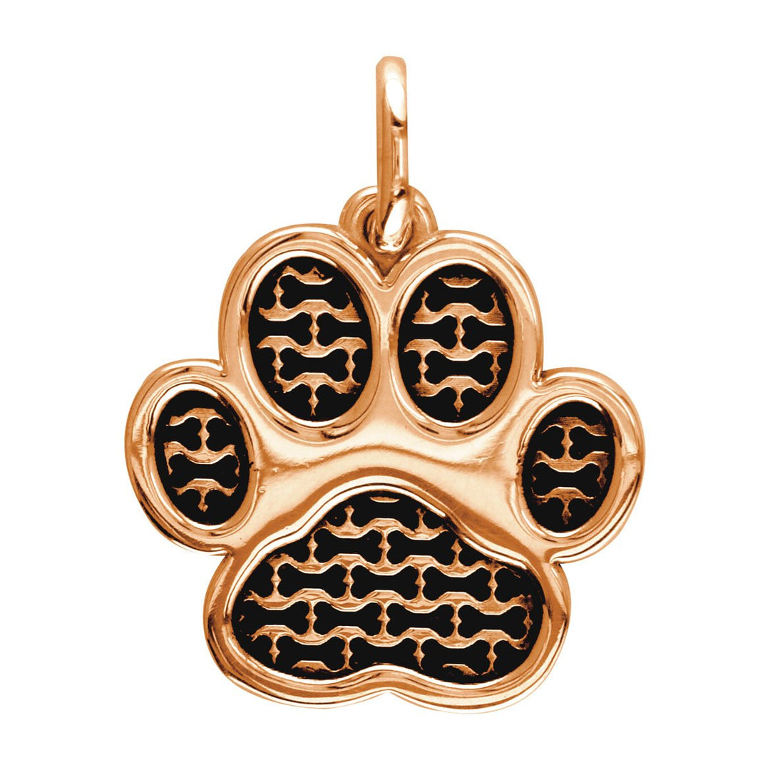 Large Dog Paw Charm with Black in 14k Pink, Rose Gold