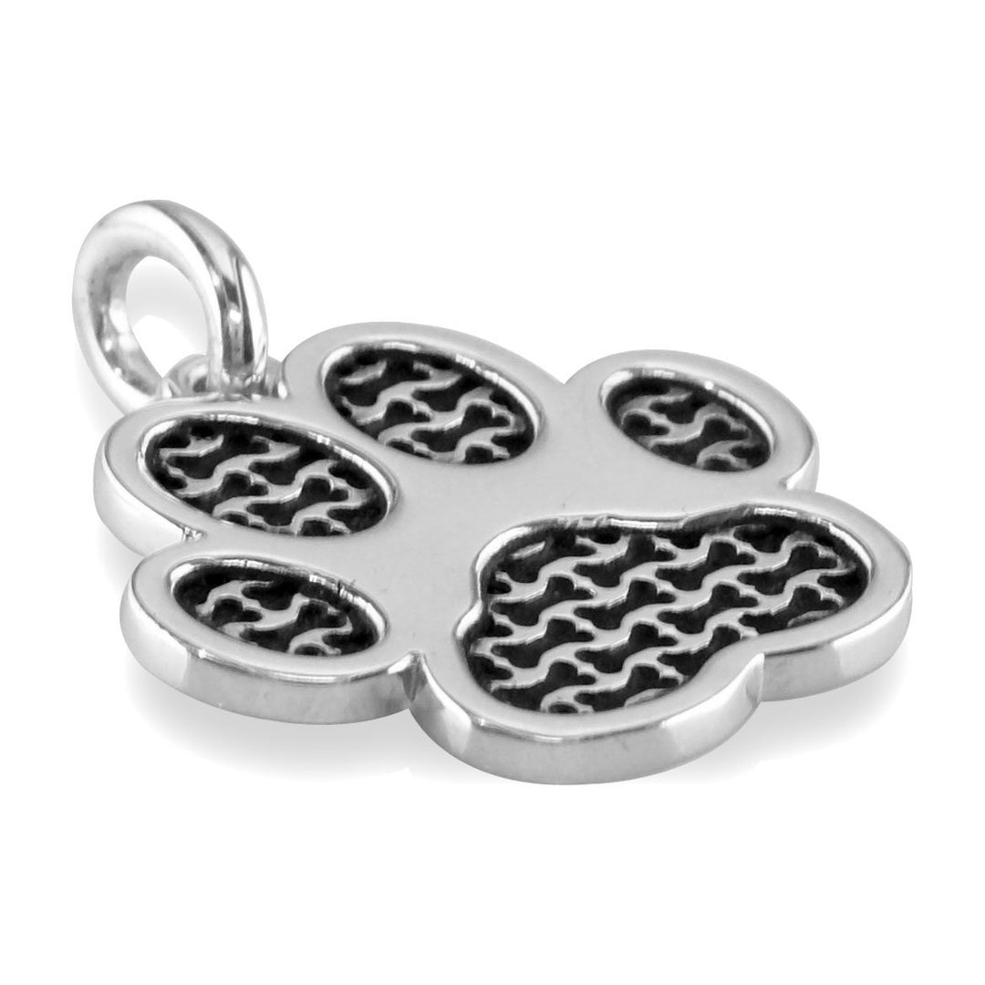 Large Dog Paw Charm with Black in Sterling Silver