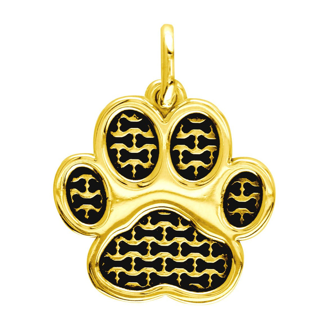 Large Dog Paw Charm with Black in 18k Yellow Gold