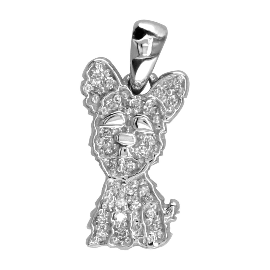 Small Cubic Zirconia Yorkie Charm in Sterling Silver