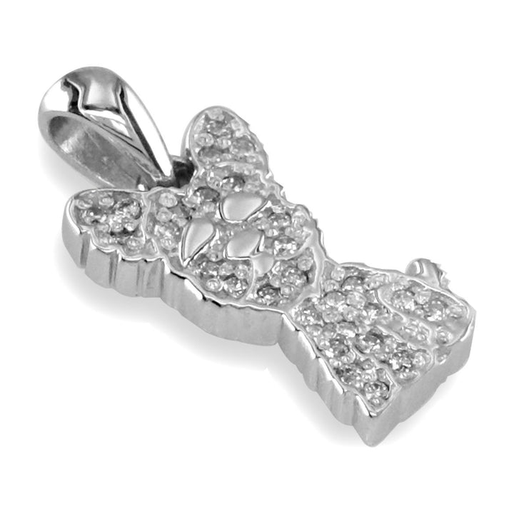 Small Cubic Zirconia Yorkie Charm in Sterling Silver