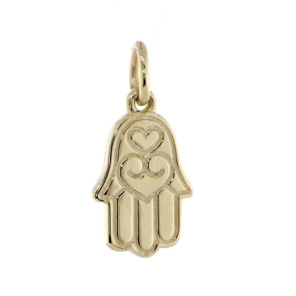 Double-sided Mini Hamsa, Hand of God Charm in 14K Yellow Gold