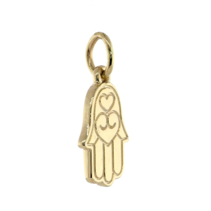Double-sided Mini Hamsa, Hand of God Charm in 14K Yellow Gold