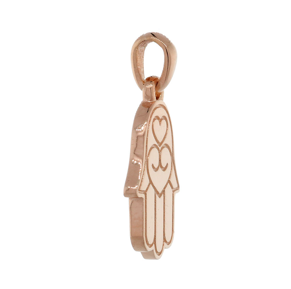 Double-sided Small Hamsa, Hand of God Charm in 18K Pink, Rose Gold