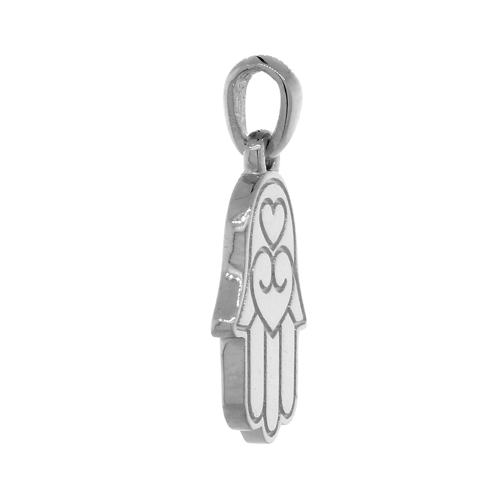 Double-sided Small Hamsa, Hand of God Charm in 18K White gold