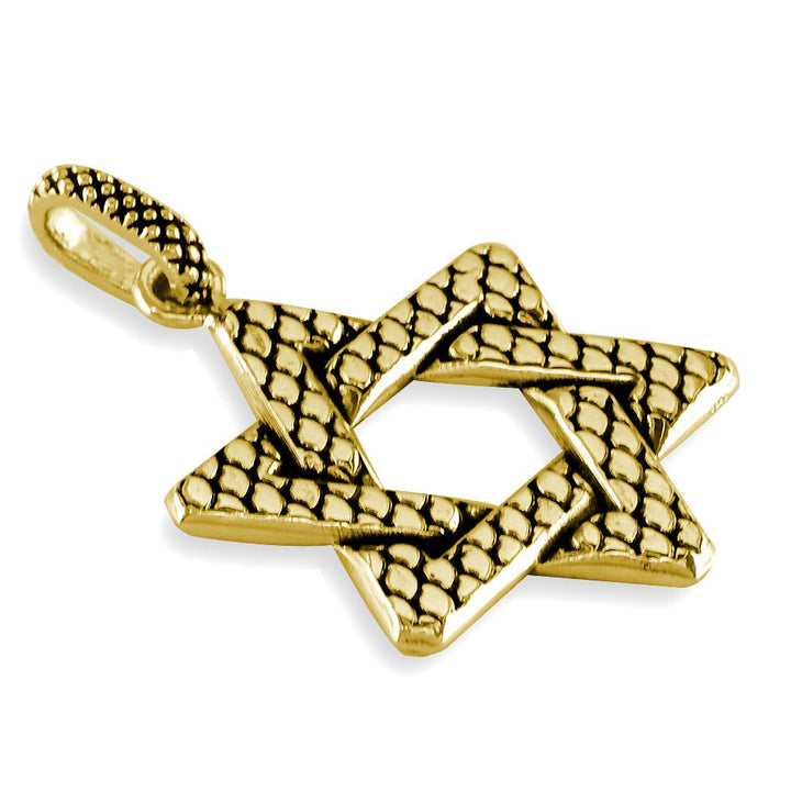 Extra Large Bold Metal Snake Skin Star Of David Charm, Jewish Star in 14K Yellow Gold