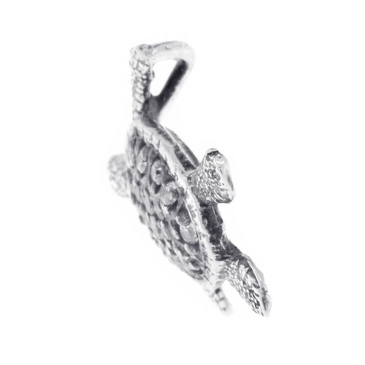 Cubic Zirconia 3D Sea Turtle Charm in Sterling Silver with Black