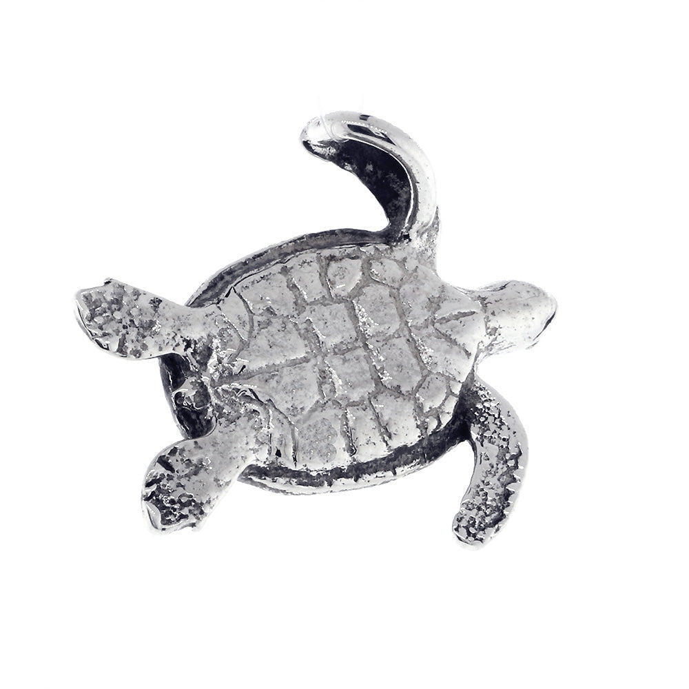 Cubic Zirconia 3D Sea Turtle Charm in Sterling Silver with Black