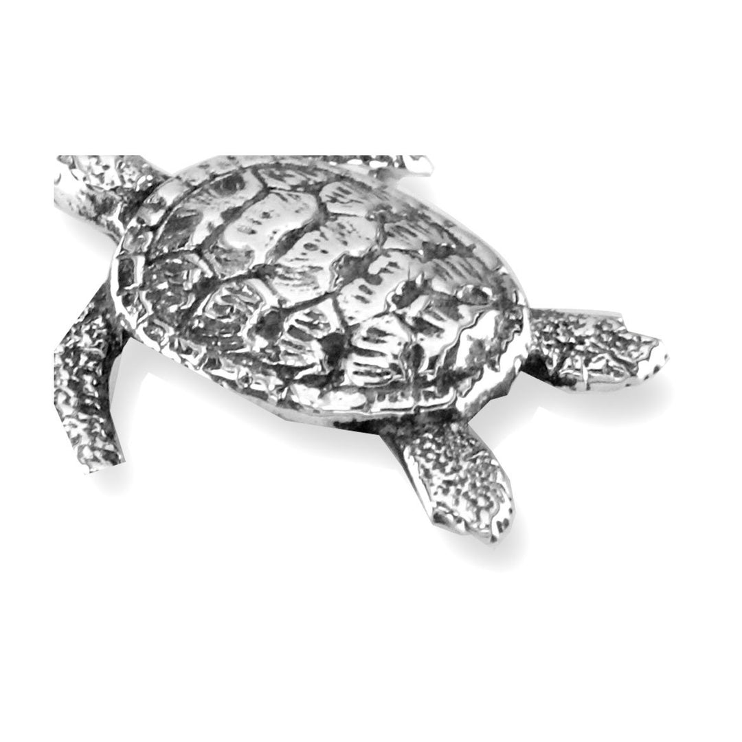 3D Sea Turtle Charm with Black in 14K White Gold