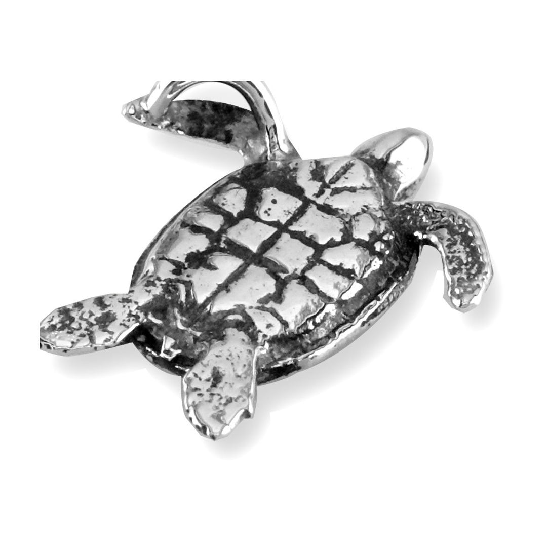 3D Sea Turtle Charm with Black in 14K White Gold