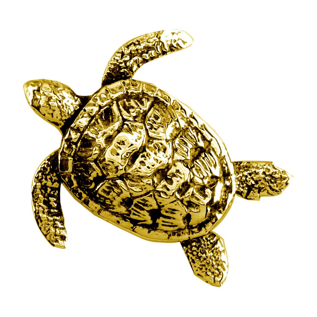 3D Sea Turtle Charm with Black in 18k Yellow Gold