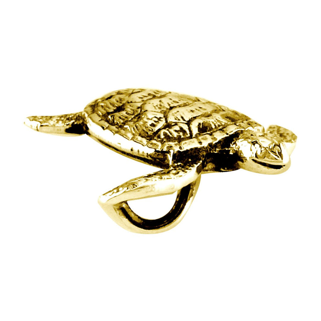 3D Sea Turtle Charm with Black in 14K Yellow Gold