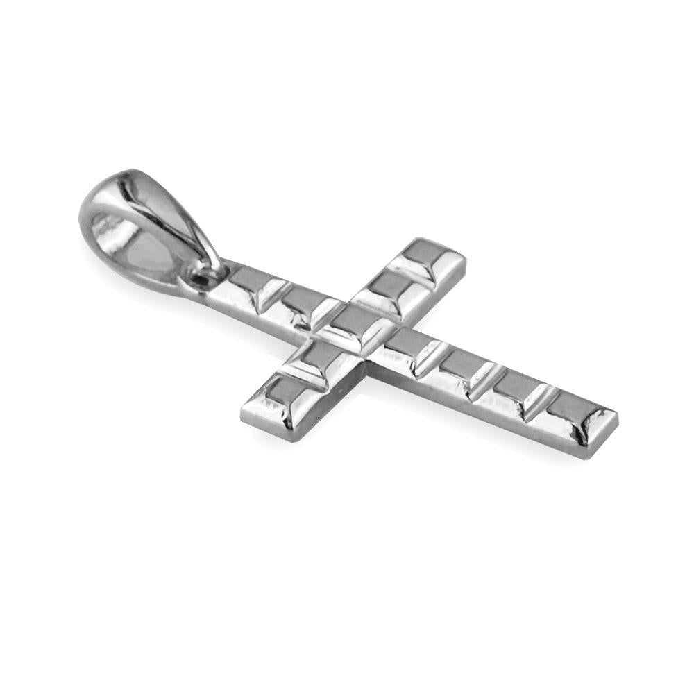 Thin Beveled Squares Cross Charm,18mm in 14K White Gold