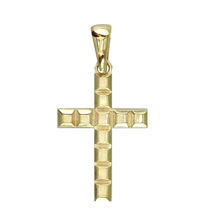 Thin Beveled Squares Cross Charm,18mm in 18K yellow gold