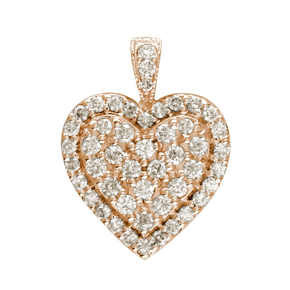 Diamond Cluster Heart Pendant, 1.25CT in 14K Pink, Rose Gold