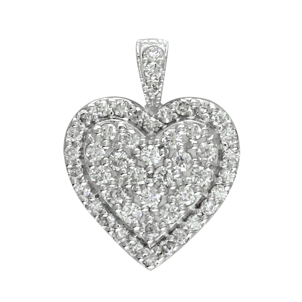 Diamond Cluster Heart Pendant, 1.25CT in 14K White Gold