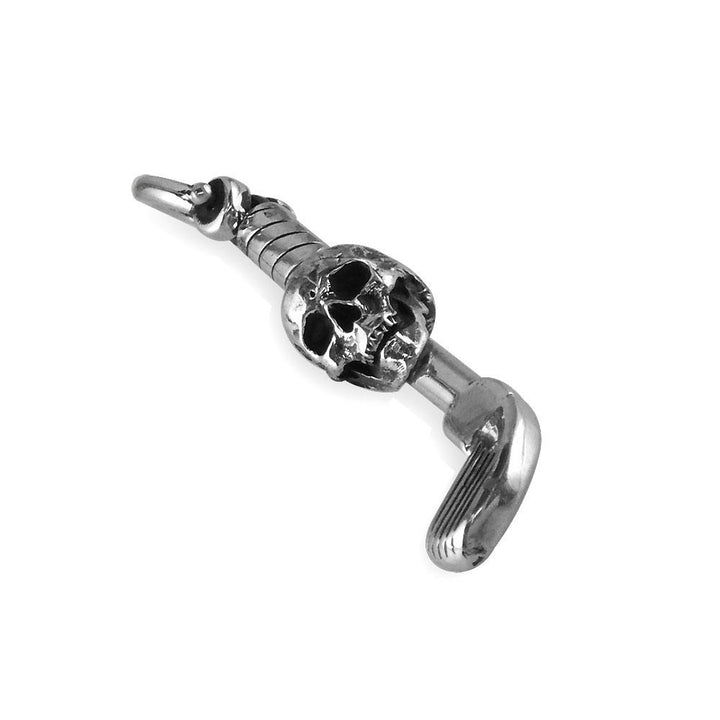 Extra Large Golf Club and Skull Charm in 14K White Gold