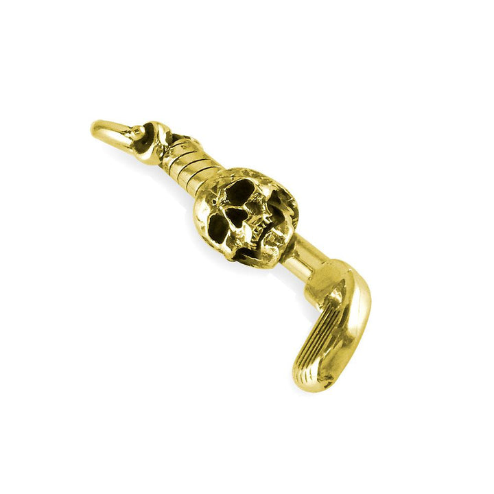 Extra Large Golf Club and Skull Charm in 14K Yellow Gold