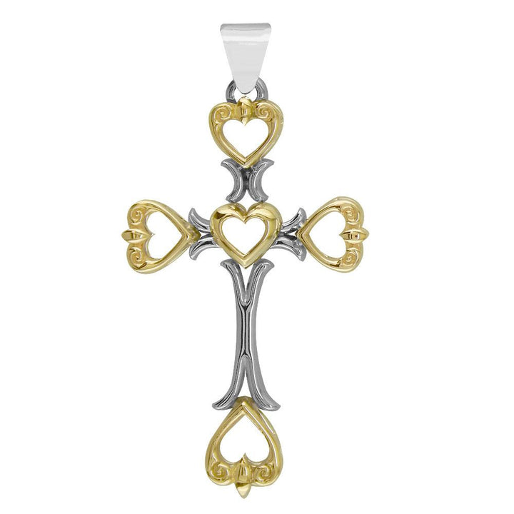 Large Hearts Cross Pendant in 14K White and Yellow Gold
