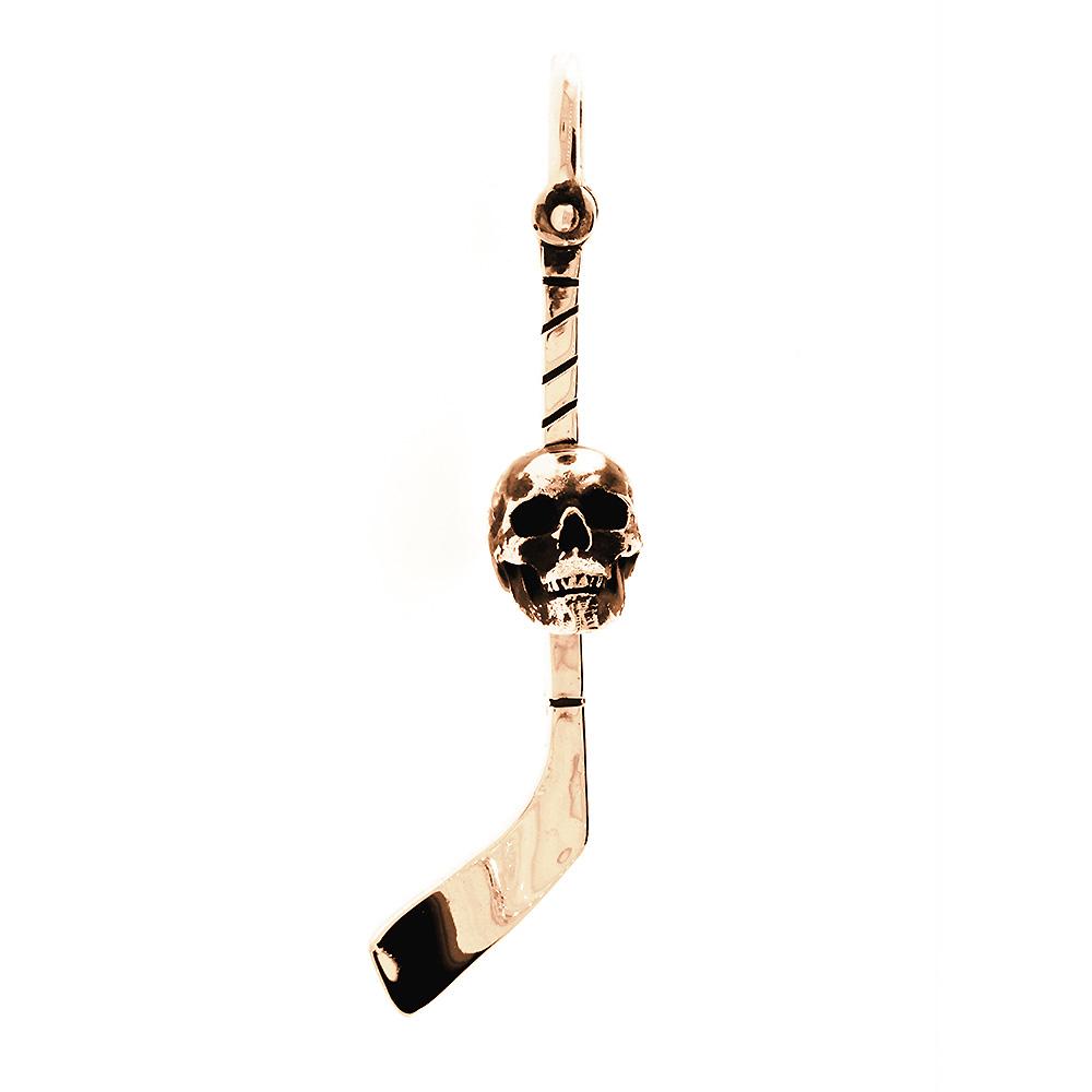 Extra Large Hockey Stick and Skull Charm with Black in 18K Pink, Rose Gold