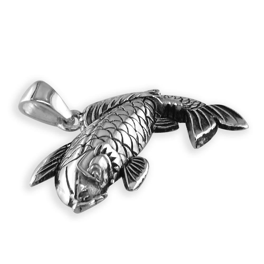 Solid Koi Fish Charm with Black in Sterling Silver