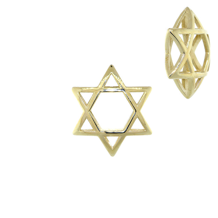 17mm 3D Open Domed Jewish Star of David Charm in 14k Yellow Gold