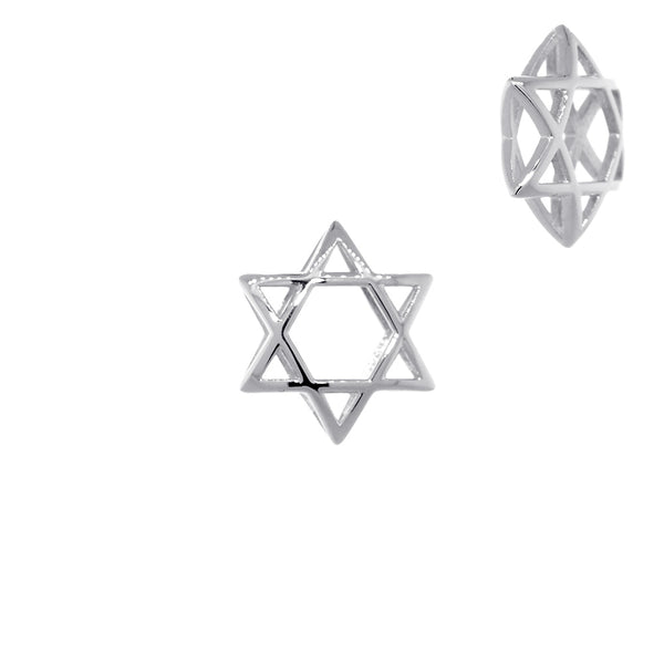 13mm 3D Open Domed Jewish Star of David Charm in 14k White Gold