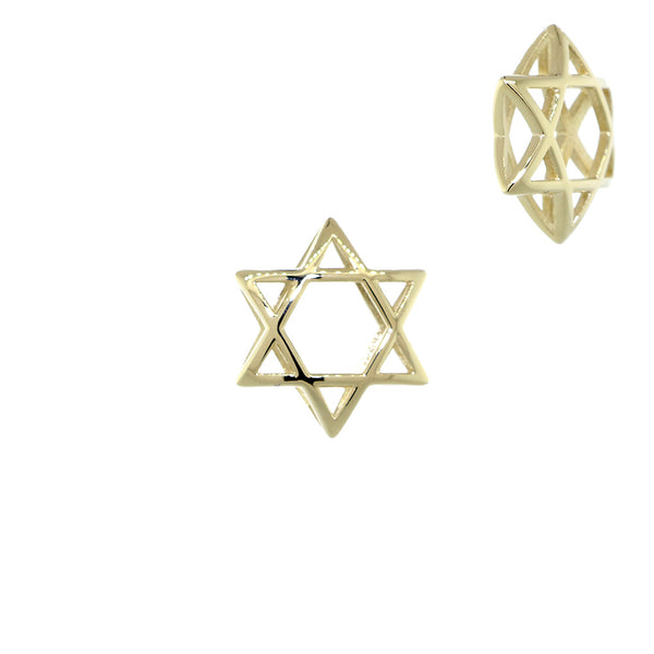 13mm 3D Open Domed Jewish Star of David Charm in 18k Yellow Gold