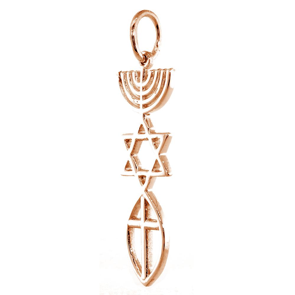 Large Messianic Seal Jewelry Charm with Large Cross in 14K Pink Gold