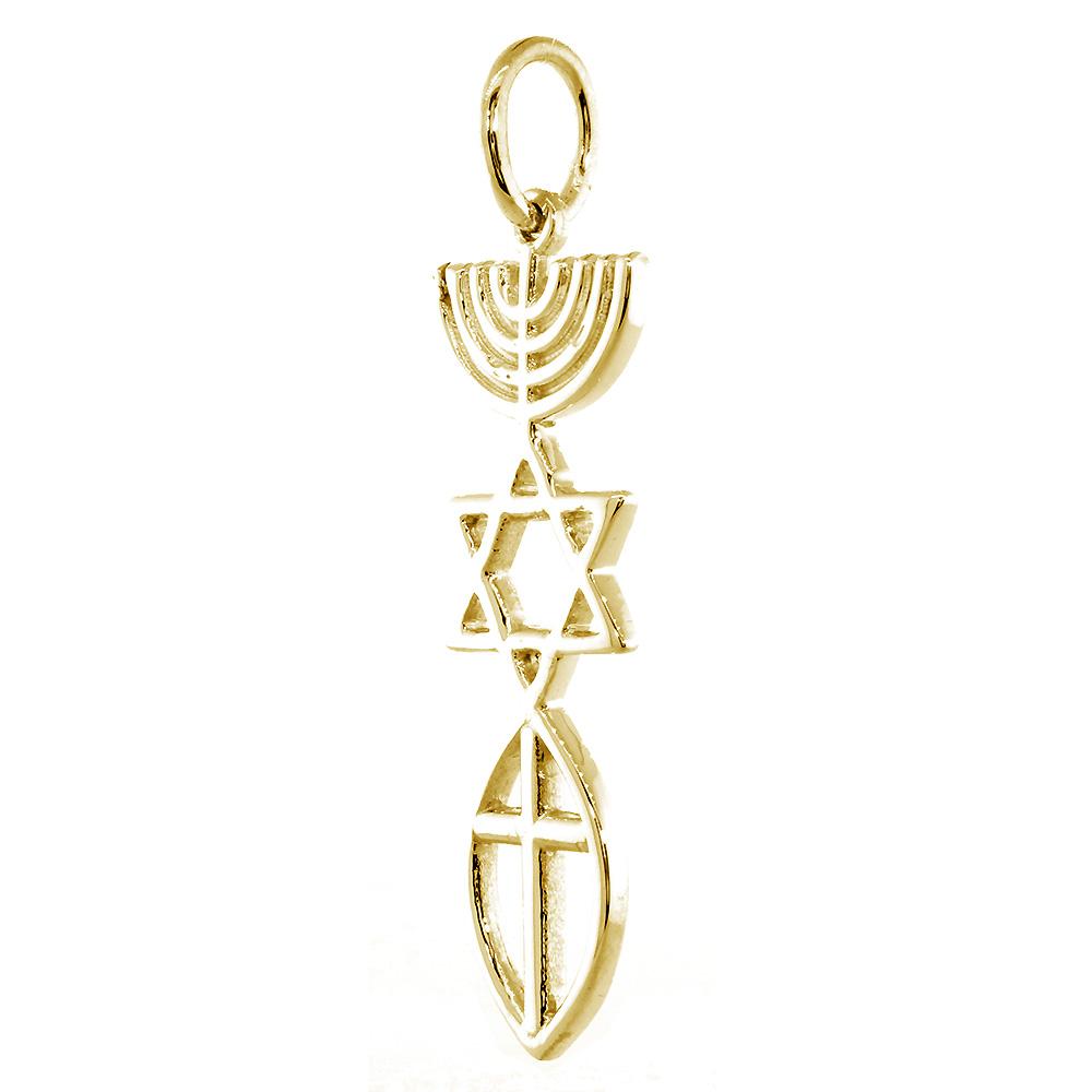 Large Messianic Seal Jewelry Charm with Large Cross in 14K Yellow Gold