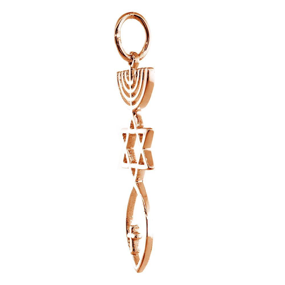 Large Messianic Seal Jewelry Charm with Small Cross in 14K Pink Gold