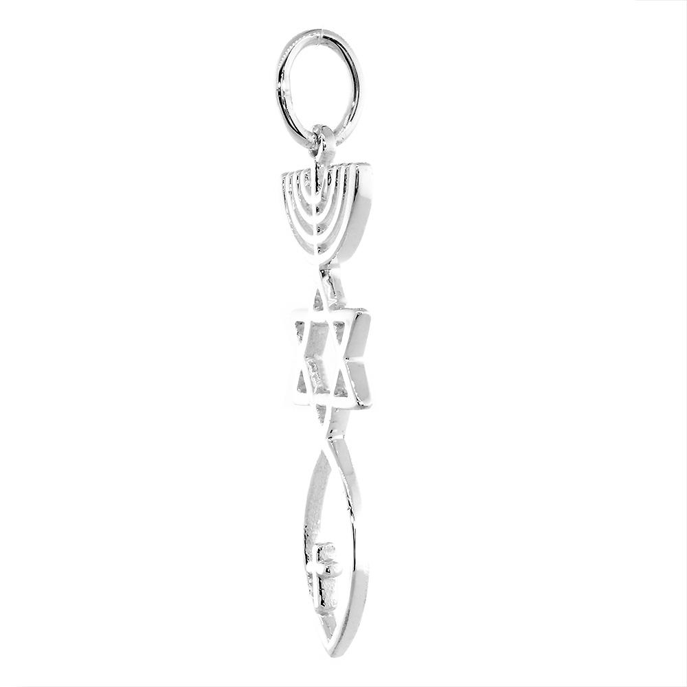 Large Messianic Seal Jewelry Charm with Small Cross in 14K White Gold