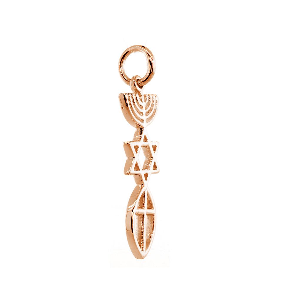 Small Messianic Seal Jewelry Charm with Large Cross in 14K Pink Gold