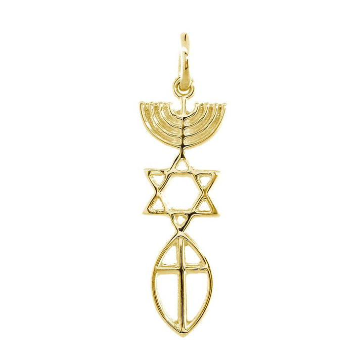 Small Messianic Seal Jewelry Charm with Large Cross in 14K Yellow Gold