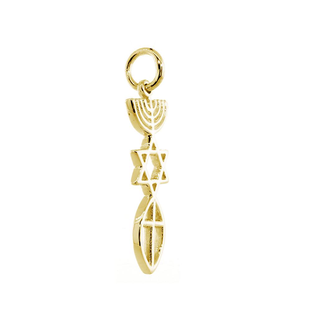 Small Messianic Seal Jewelry Charm with Large Cross in 14K Yellow Gold