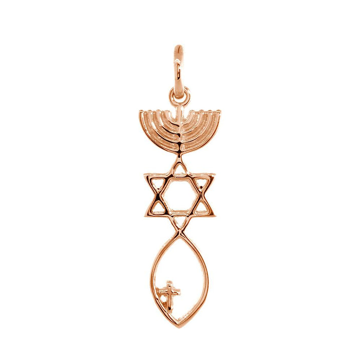 Small Messianic Seal Jewelry Charm with Small Cross in 14K Pink Gold
