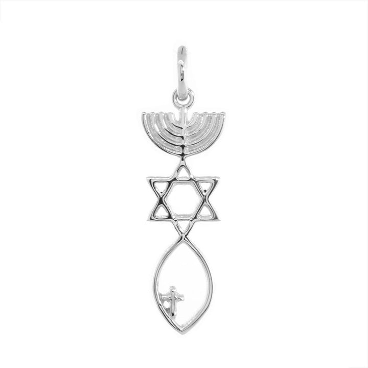 Small Messianic Seal Jewelry Charm with Small Cross in 14K White Gold