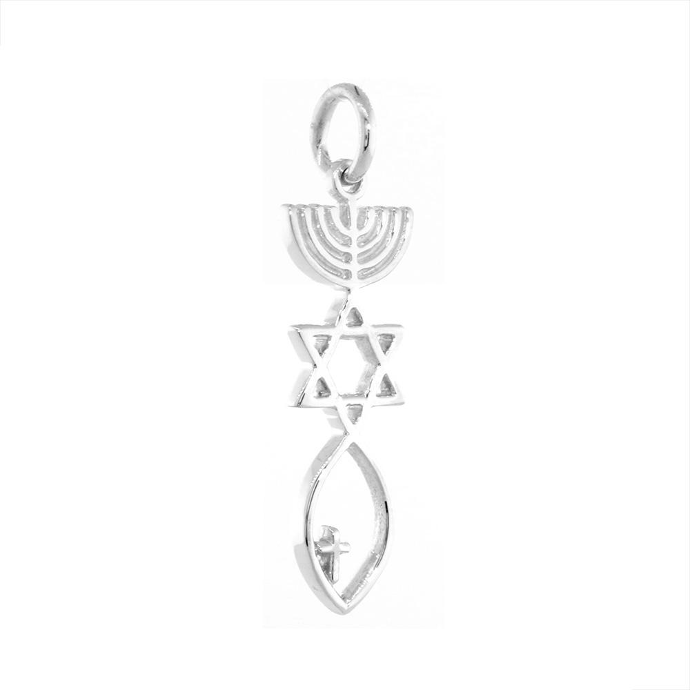 Small Messianic Seal Jewelry Charm with Small Cross in Sterling Silver