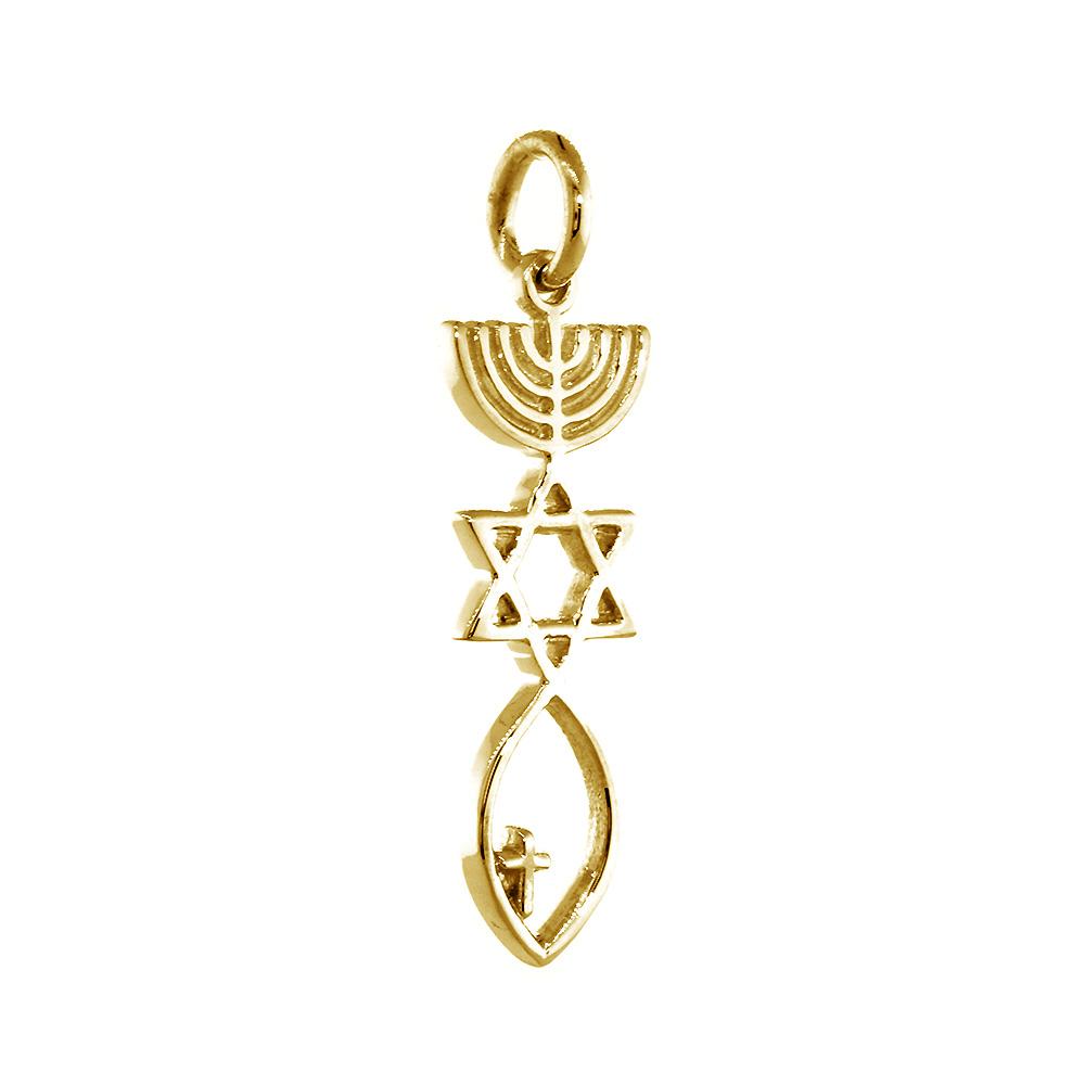 Small Messianic Seal Jewelry Charm with Small Cross in 14K Yellow Gold