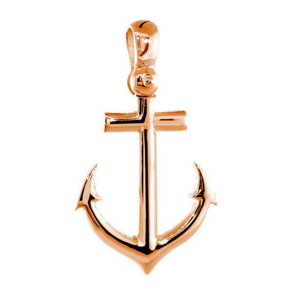 24mm Anchor Charm with Wave Pattern in 14k Pink, Rose Gold