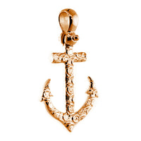 24mm Anchor Charm with Wave Pattern in 14k Pink, Rose Gold