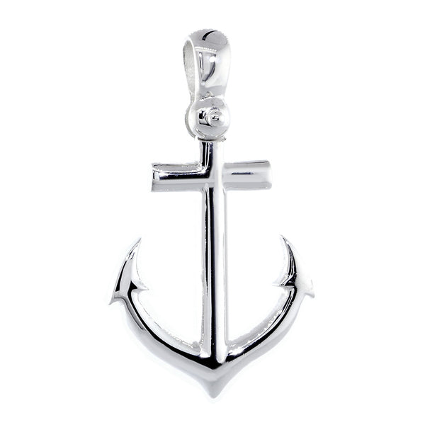 24mm Anchor Charm with Wave Pattern in 14k White Gold