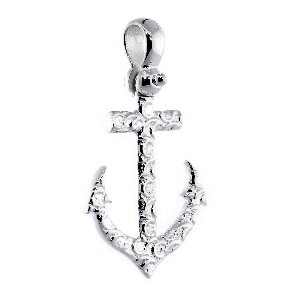 24mm Anchor Charm with Wave Pattern in Sterling Silver