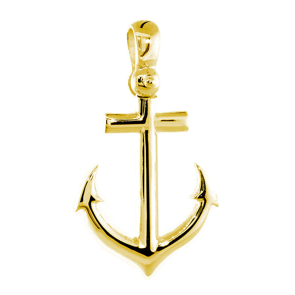 24mm Anchor Charm with Wave Pattern in 14k Yellow Gold