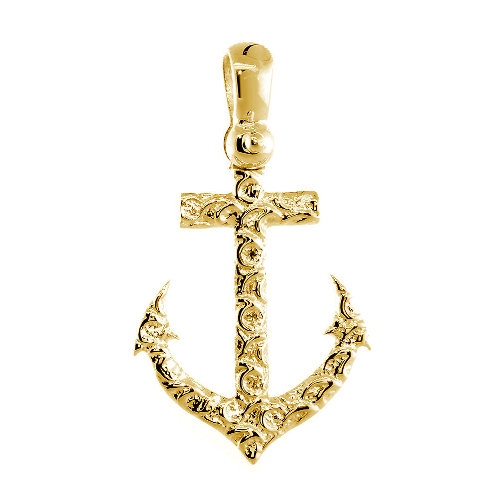 24mm Anchor Charm with Wave Pattern in 14k Yellow Gold