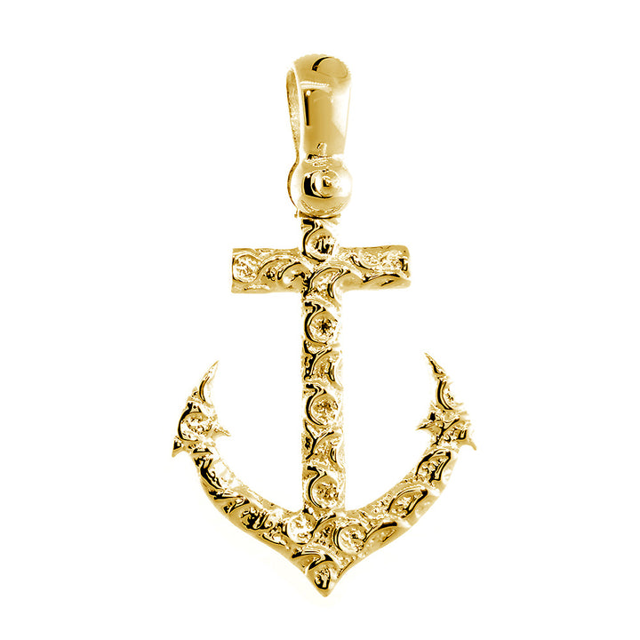 24mm Anchor Charm with Wave Pattern in 18k Yellow Gold