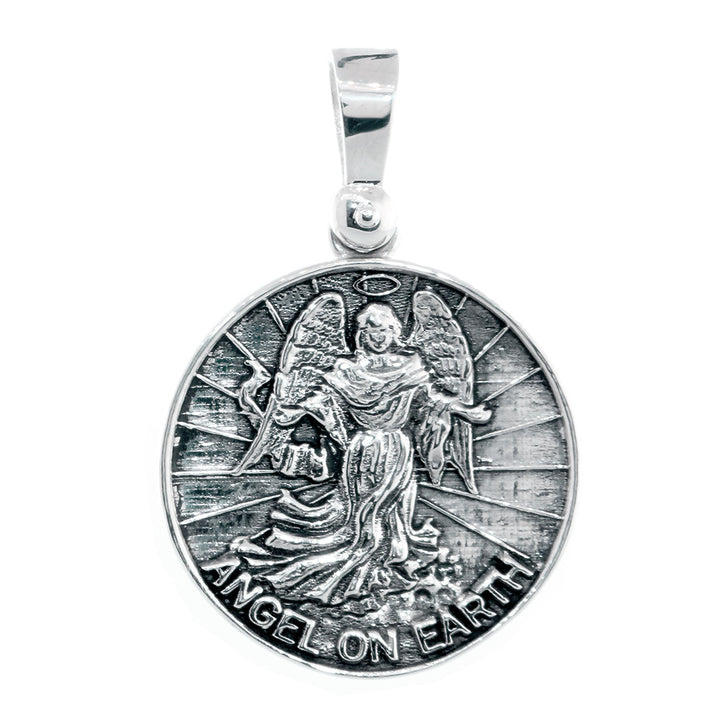 Angel on Earth Coin Charm, 27mm in Sterling Silver