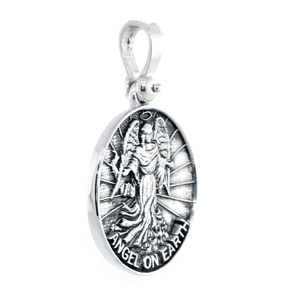 Angel on Earth Coin Charm, 27mm in Sterling Silver