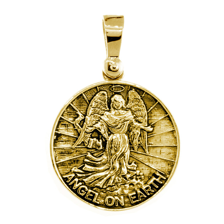 Angel on Earth Coin Charm, 27mm in 14k Yellow Gold